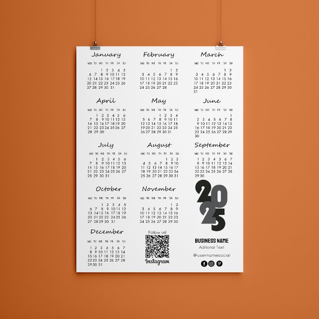 Invitation Calendrier de l'année Kalender Deutsch 2025 Base (2025 Year Calendar Basic Black And White Invitation)