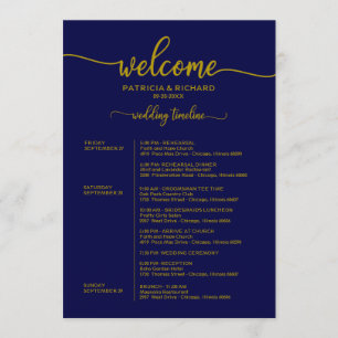 Invitation Calendrier de mariage de week-end élégant or bleu