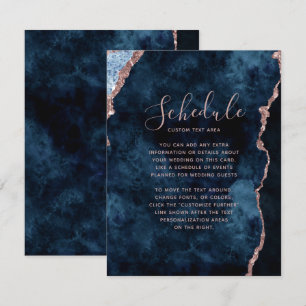 Invitation Calendrier de mariage en marbre bleu marine or ros