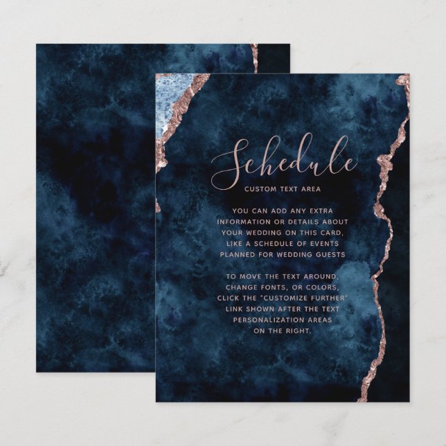 Invitation Calendrier de Mariage en Marbre Rose Gold et Bleu  (Devant / Derrière)