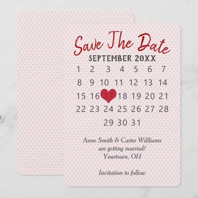 Invitation Calendrier de mariage "Sauver la date" (Devant / Derrière)
