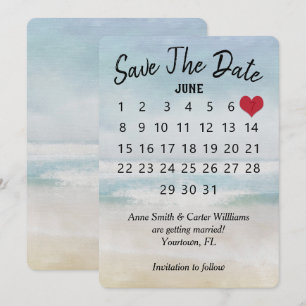 Invitation Calendrier de mariage "Sauver la date" Plage Océan