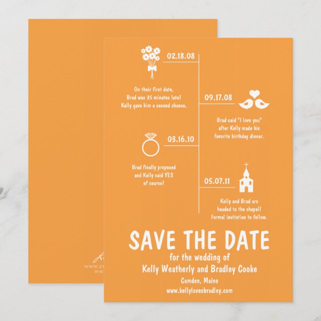 Invitation Calendrier de Relation Orange Mariage Enregistrer  (Devant / Derrière)