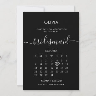 Invitation Calendrier de script moderne Bridesmaid Black Prop