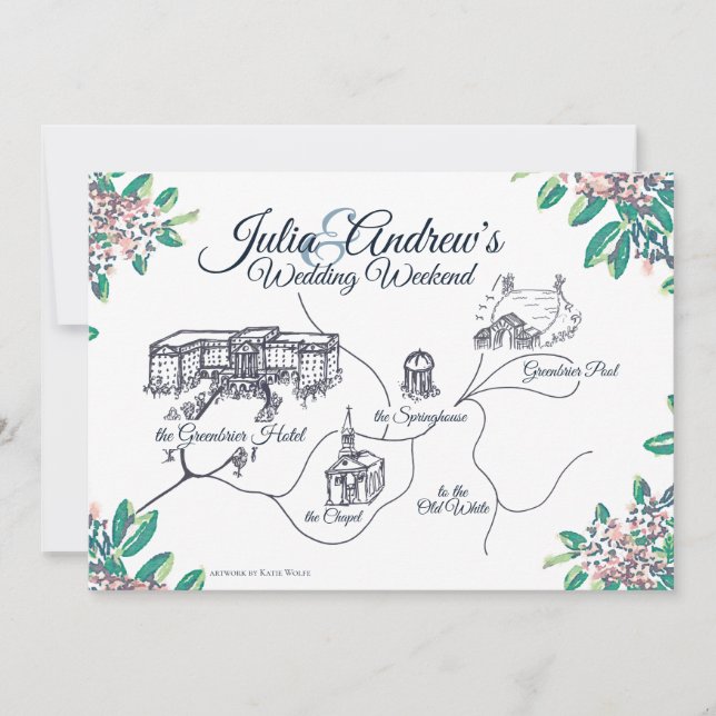 Invitation Calendrier du week-end de mariage de Greenbrier (Devant)