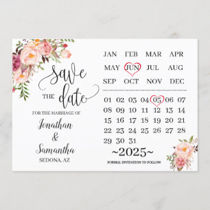 Invitation calendrier enregistrer la date Journée de mariage 