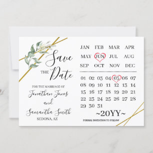 Invitation calendrier enregistrer le jour de mariage de Green