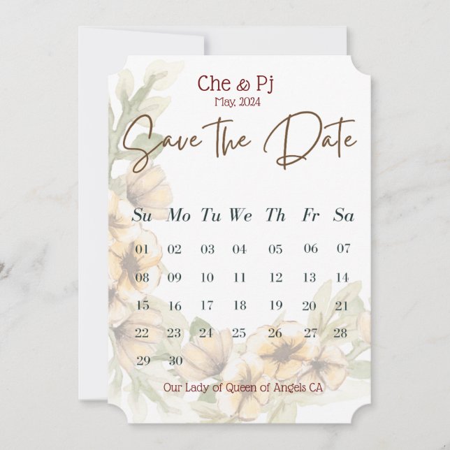 Invitation Calendrier floral Enregistrer la date (Devant)