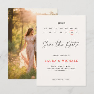 Invitation Calendrier mignon Enregistrer la date avec la phot
