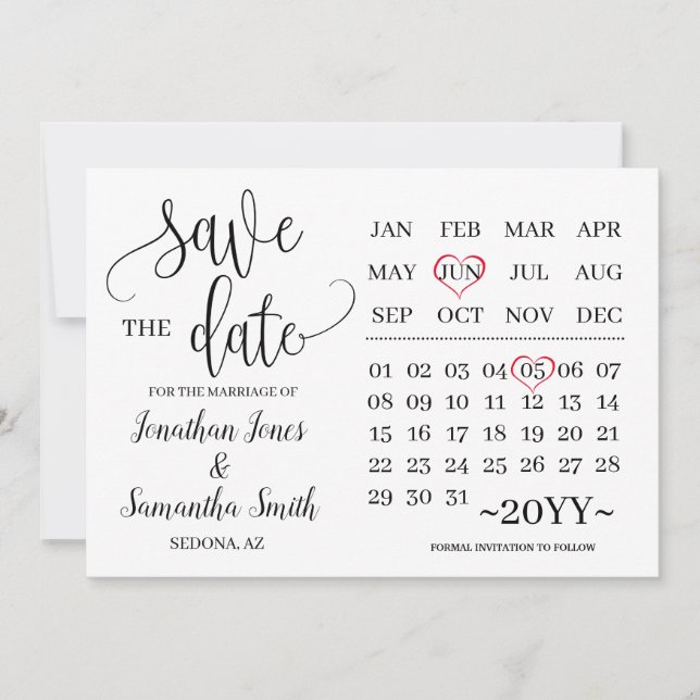 Invitation Calendrier minimal enregistrer la date mariage mod (Devant)
