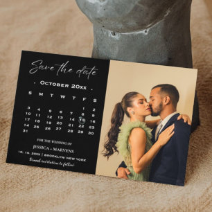Invitation Calendrier noir moderne photo enregistrer la date