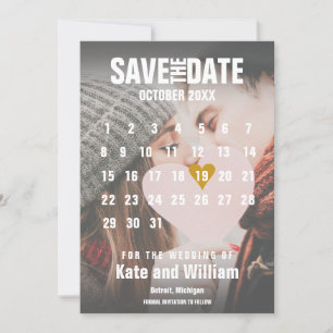 Invitation Calendrier photo Enregistrer la date Or Amour Cœur