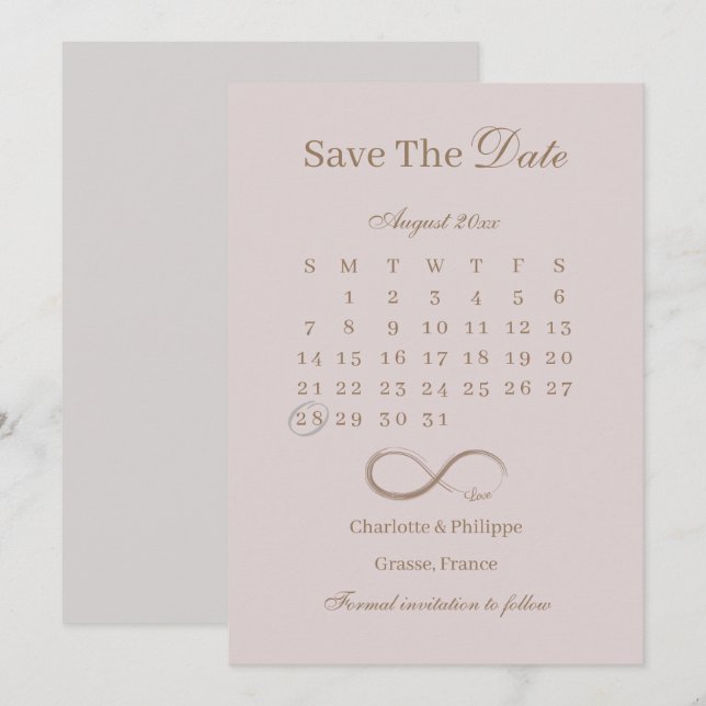 Invitation Calendrier Rose Poussiéreux Infini Économiser La D (Devant / Derrière)