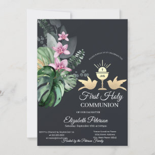 Invitation Calice de Fleurs Tropicales Première Sainte Commun