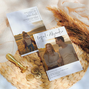 Invitation Caligrafía Boho Invitación de Boda con 2 Fotos