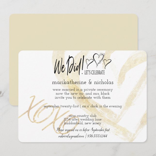 Invitation Câlins, baisers et cœurs après la fête de mariage (Devant / Derrière)