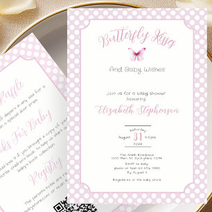 Invitation Câlins Papillon Rose Double Face Vœux de Bébé