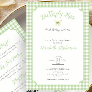 Invitation Câlins Papillon Vert Double Face Vœux de Bébé 