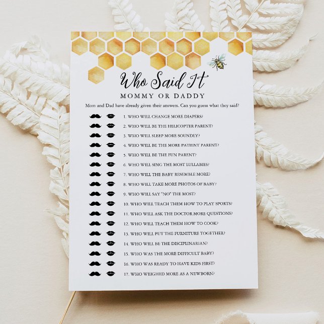 Invitation CALLA Bee Qui L'A Dit Maman Papa Baby Game Card (Créateur téléchargé)