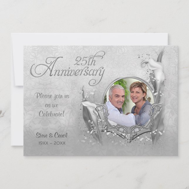Invitation Calla Lily argent 25e anniversaire de mariage (Devant)