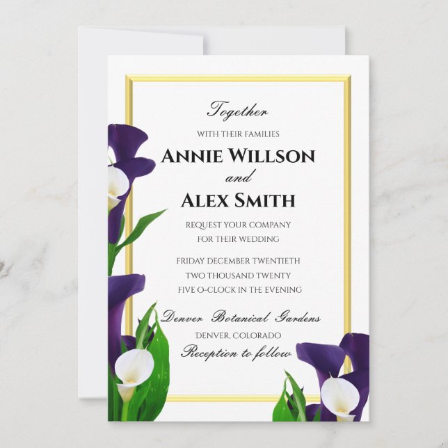 Invitation Calla Lily Mariage violet et blanc (Devant)