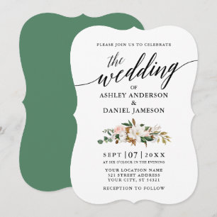 Invitation Calligraphie Aquarelle Magnolias Mariage Rose