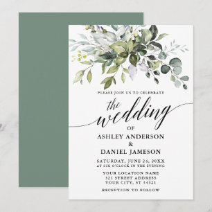 Invitation Calligraphie Aquarelle Vert Sage Vert Mariage
