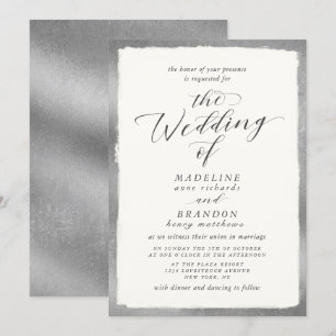 Invitation Calligraphie avec bordure argentée Mariage Luxueux
