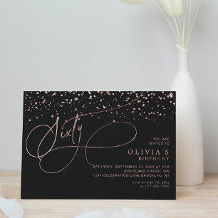 Invitation Calligraphie Black Rose Gold Confetti 60e annivers
