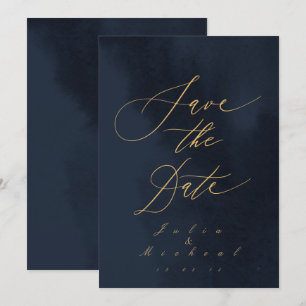 Invitation Calligraphie Bleue De Minuit Mariage Enregistrer L