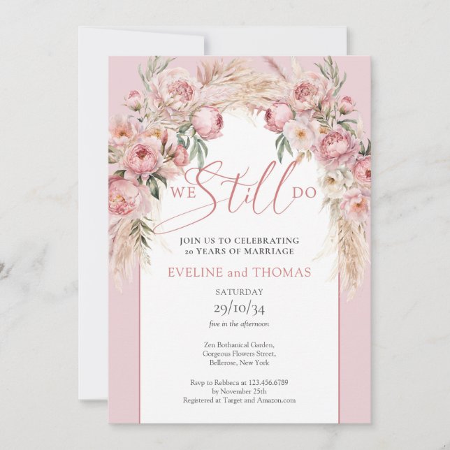 Invitation Calligraphie blush peonies pampas arche nous faiso (Devant)