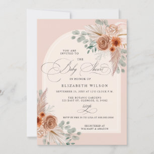 Invitation Calligraphie Boho Terracotta Baby shower Pampas