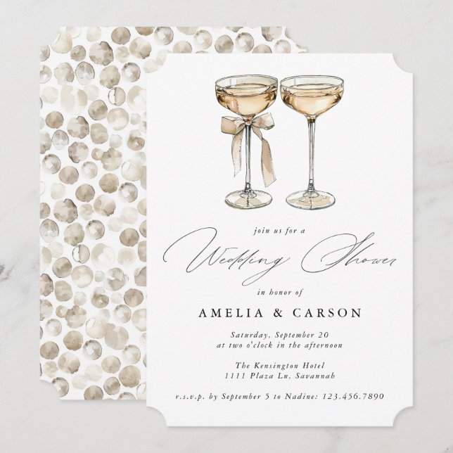 Invitation Calligraphie Champagne Elégante Douche de Mariage (Devant / Derrière)