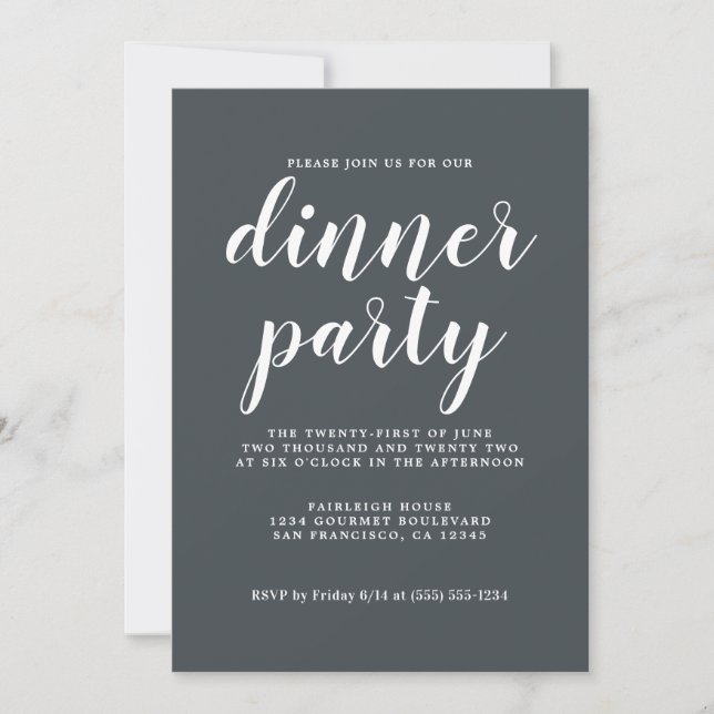 Invitation Calligraphie Chic Simple Off-Black Dinner Party (Devant)
