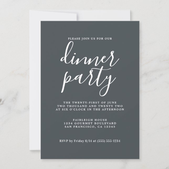 Invitation Calligraphie Chic Simple Off-Black Dinner Party (Devant)