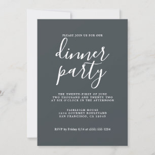 Invitation Calligraphie Chic Simple Off-Black Dinner Party