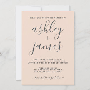Invitation Calligraphie Chic Simple Peach Pust Pink Mariage