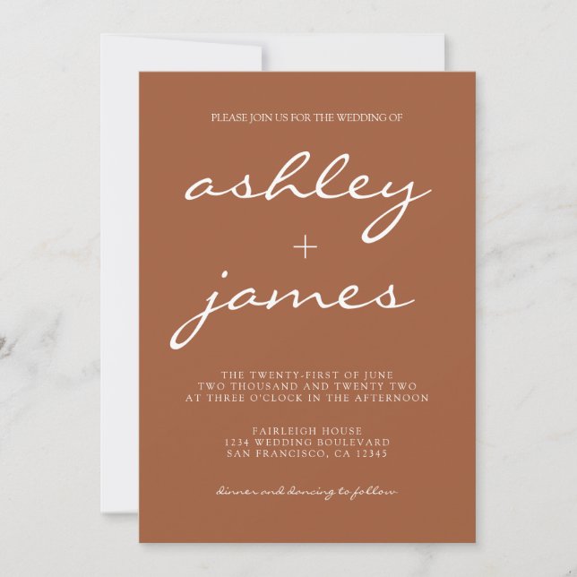 Invitation Calligraphie Chic Simple TerraCotta Mariage (Devant)
