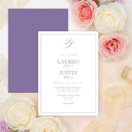 Invitation Calligraphie classique Lavande Mariage Monogramme
