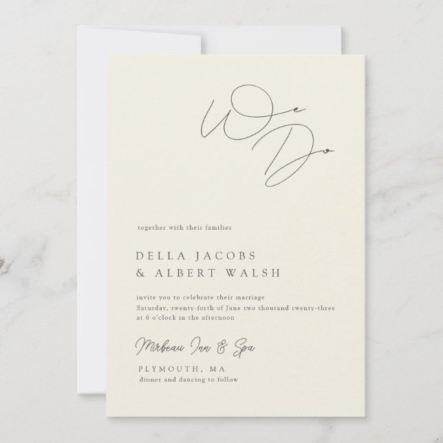 Invitation Calligraphie Classique Minimaliste Mariage Ivoire (Devant)