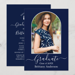 Invitation Calligraphie d'arc moderne Blue Graduation Party