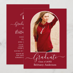 Invitation Calligraphie d'arc moderne Red Graduation Party