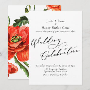 Invitation Calligraphie de célébration de mariage, Pavots rou