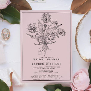 Invitation Calligraphie de la Fête des mariées botanique rose