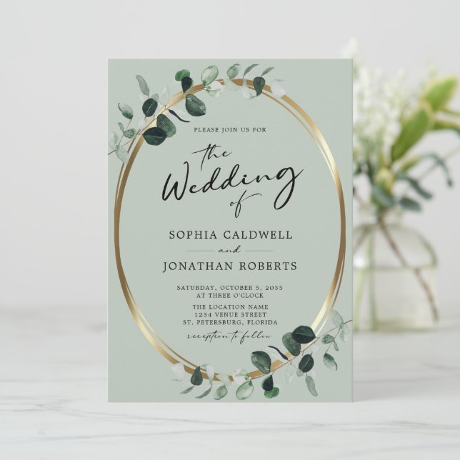 Invitation Calligraphie de l'eucalyptus en un seul Mariage (Debout devant)