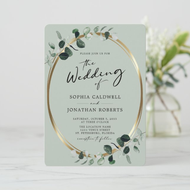 Invitation Calligraphie de l'eucalyptus en un seul Mariage (Debout devant)