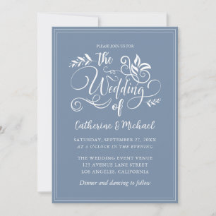 Invitation Calligraphie de Mariage décoratif bleu-outeux