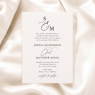 Invitation Calligraphie de monogramme beige Mariage officiel