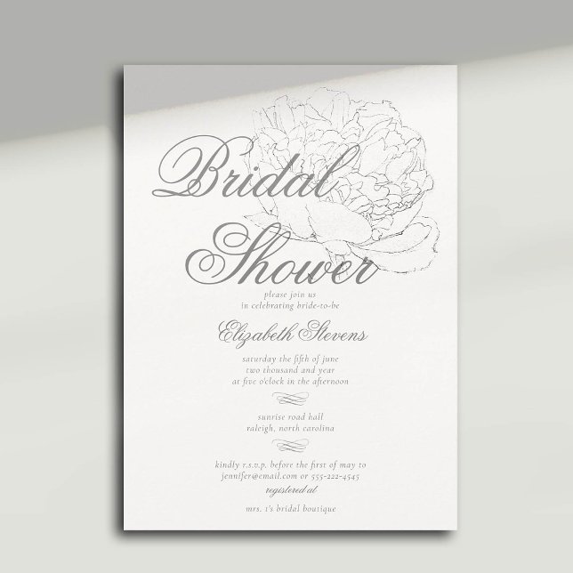 Invitation Calligraphie de pivoine romantique Fête des mariée (peony bridal shower invitation formal traditional calligraphy modern classic dreamy)