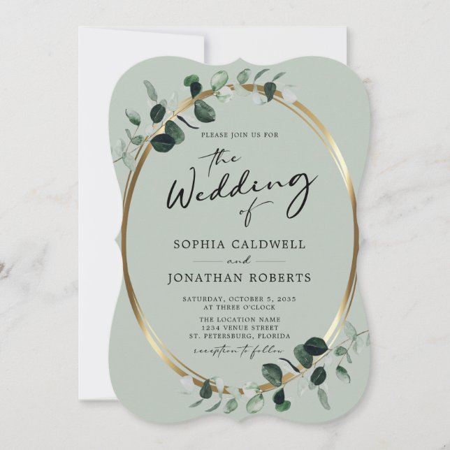 Invitation Calligraphie d'Eucalyptus tout en un seul Mariage  (Devant)